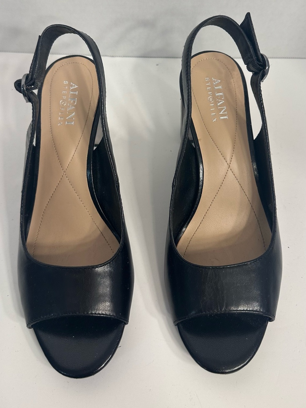 Alfani Black Leather Open-Toe Slingback Heels - Picture 2 of 10